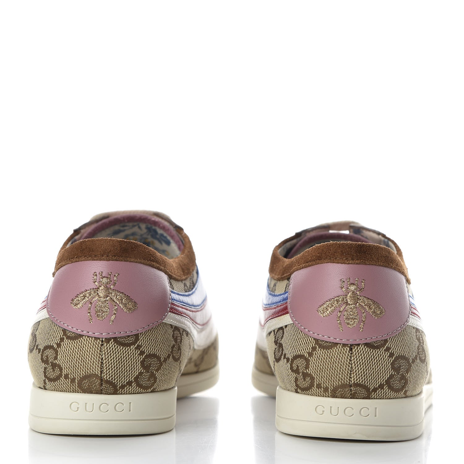 Gucci Suede Monogram Web Womens Falacer Sneakers 40 Nocciola Beige Mystic White Hibiscus Red 6 of 11