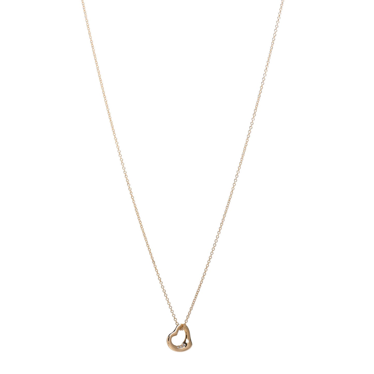18K Yellow Gold Diamond 11mm Elsa Peretti Open Heart Pendant Necklace