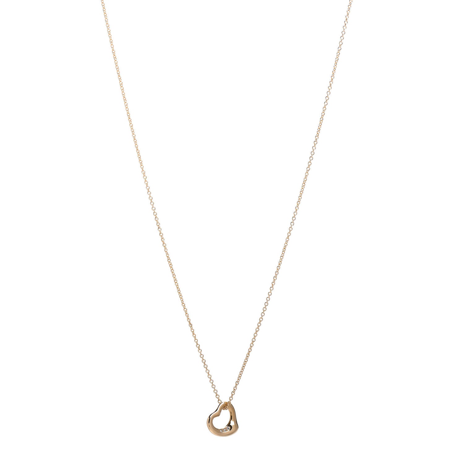 Tiffany 18K Yellow Gold Diamond 11mm Elsa Peretti Open Heart Pendant Necklace 1 of 5