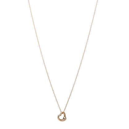 Tiffany 18K Yellow Gold Diamond 11mm Elsa Peretti Open Heart Pendant Necklace 1 of 5