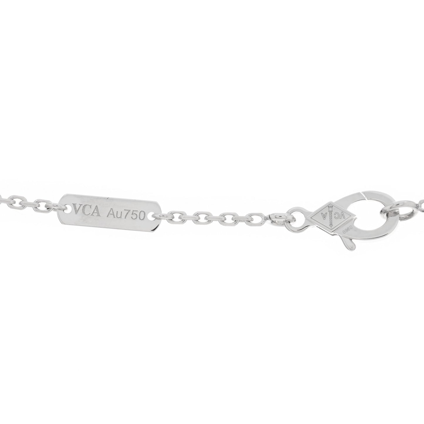 18K White Gold Diamond Guilloche Vintage Alhambra Pendant Necklace
