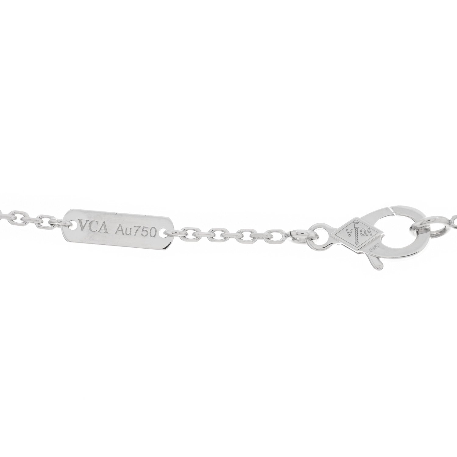 Van Cleef & Arpels 18K White Gold Diamond Guilloche Vintage Alhambra Pendant Necklace 3 of 4