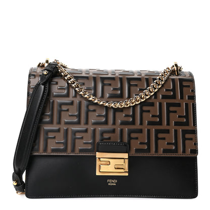 Fendi Vitello Liberty Bi-Color FF 1974 Embossed Chain Strap Kan U Shoulder Bag Black Maya 1 of 10