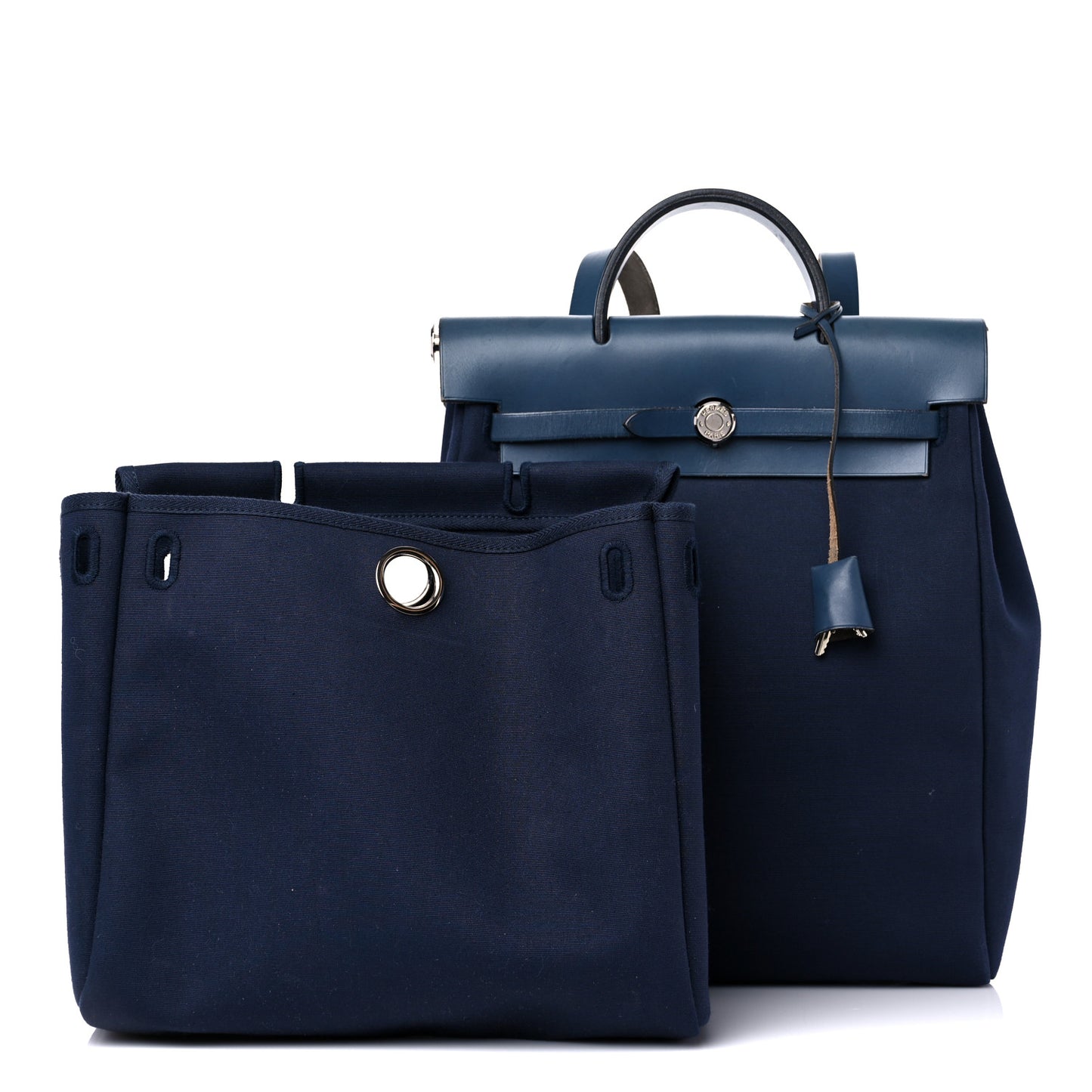 Toile Vache Calfskin Herbag 30 PM Backpack Navy Bleu