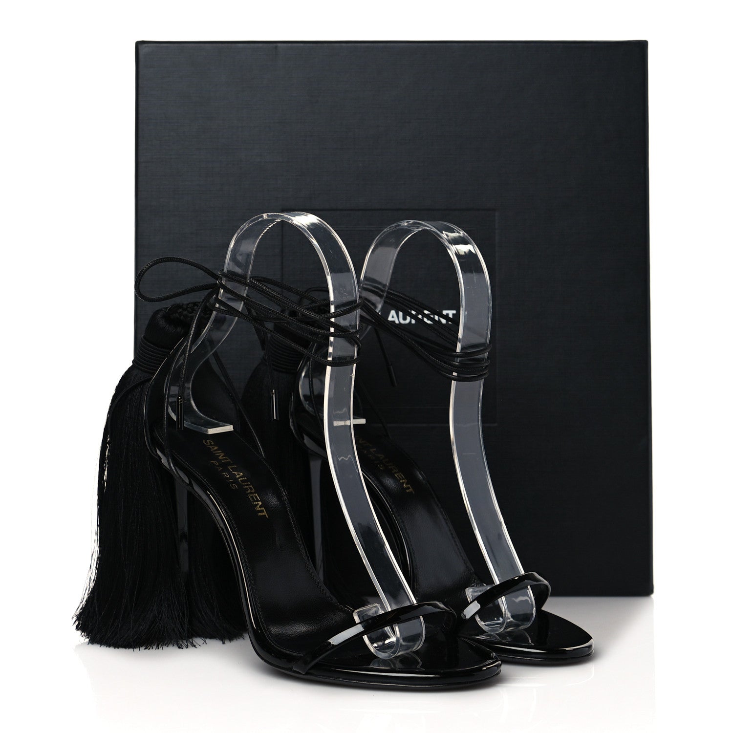 Saint Laurent Tassel Embellished Calfskin Ankle-Wrap Sandals 35 Black 9 of 9