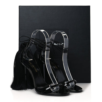Saint Laurent Tassel Embellished Calfskin Ankle-Wrap Sandals 35 Black 9 of 9