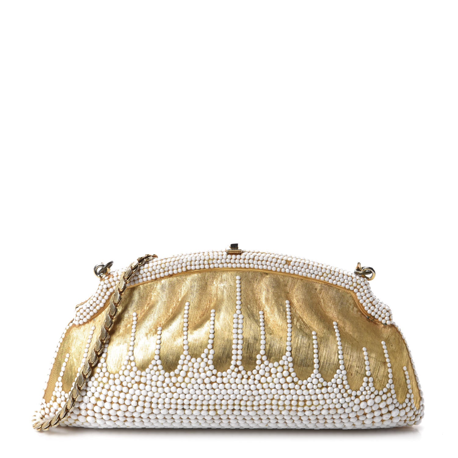 Judith Leiber Metallic Beaded Clutch Gold White 1 of 11