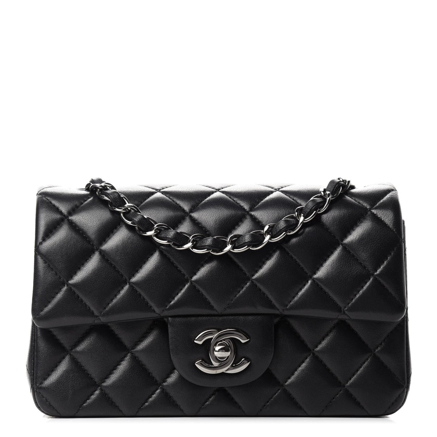 Lambskin Quilted Mini Rectangular Flap Black