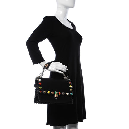 Fendi Vitello Liberty Scalloped Spike Studded Kan I Shoulder Bag Black Multicolor 3 of 11
