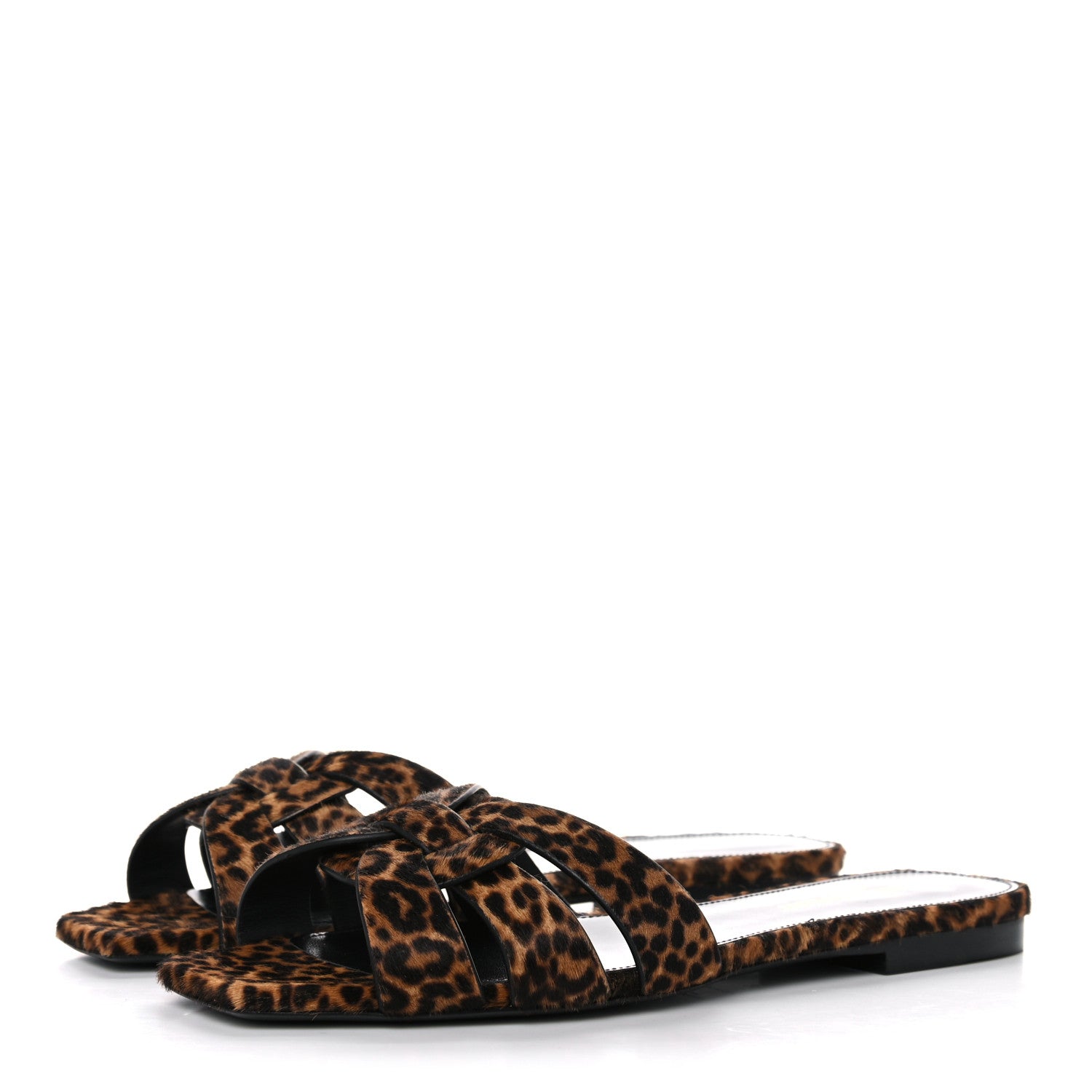 Saint Laurent Calfskin Leopard Print Tribute 05 Slide Sandals 37 Manto Natural 3 of 9