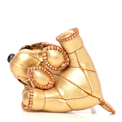 MCM Metallic Visetos Dog Key Ring Bag Charm Gold Cognac 4 of 8