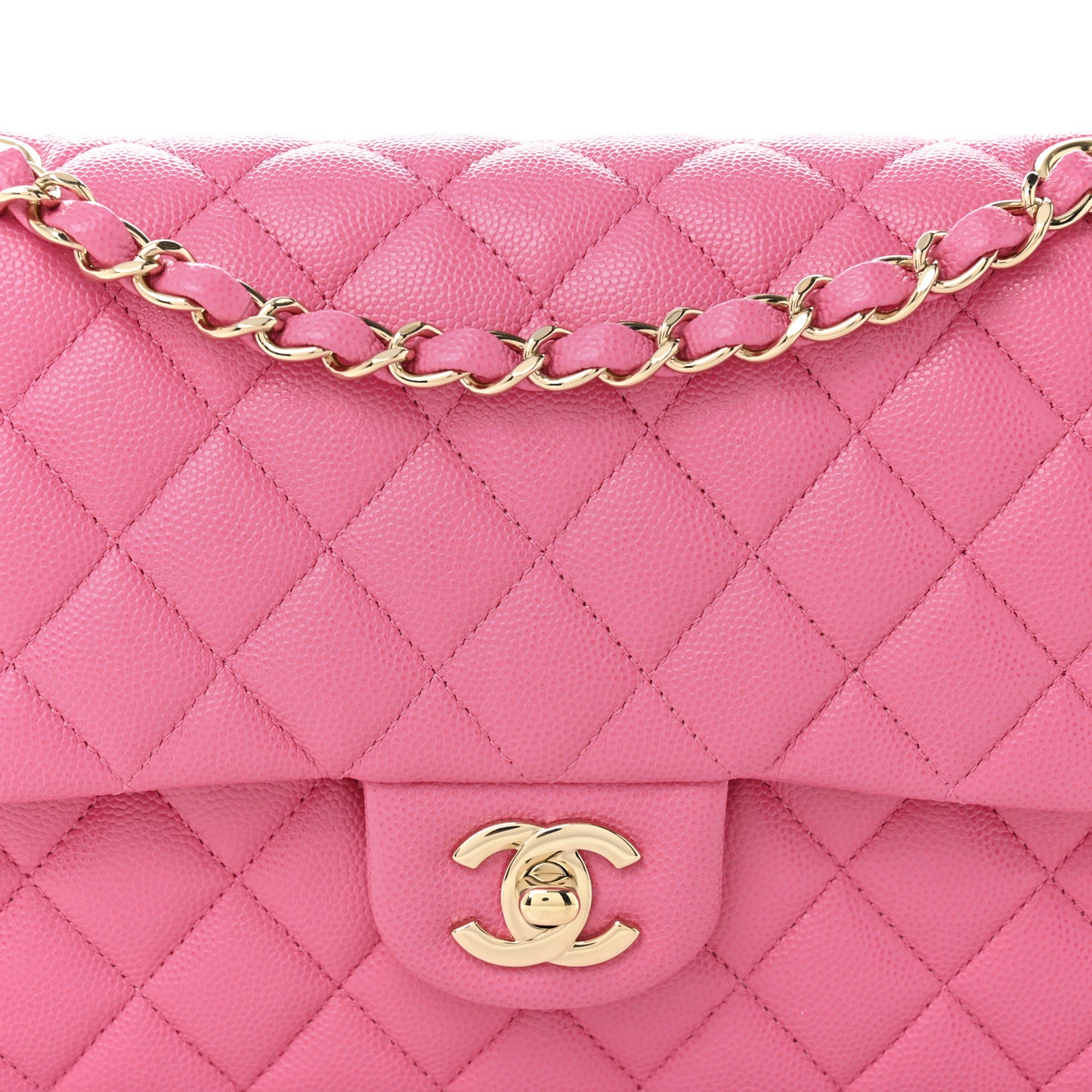 Caviar Quilted Medium Double Flap Pink