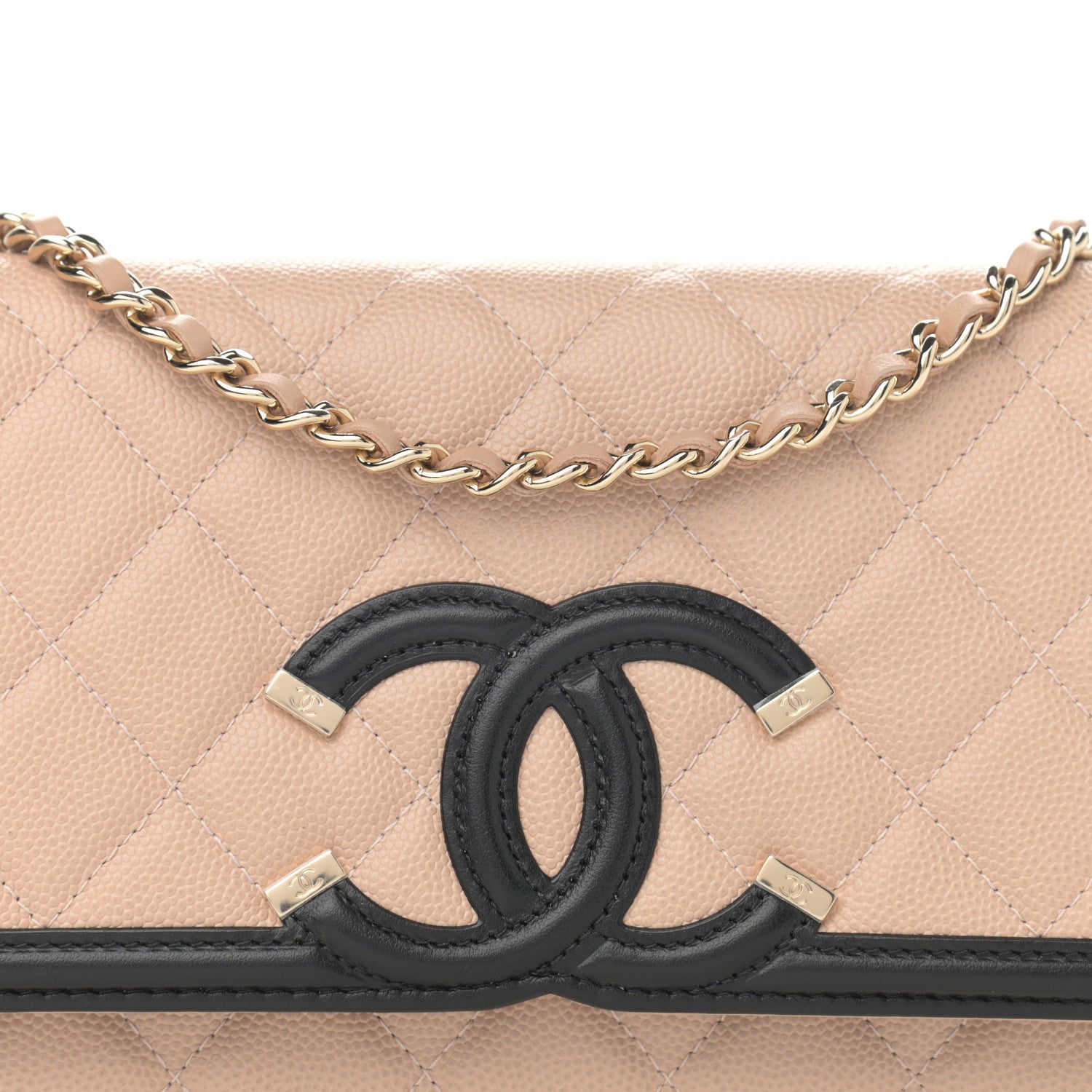 Chanel Caviar Quilted CC Filigree Wallet On Chain WOC Beige Black 9 of 12