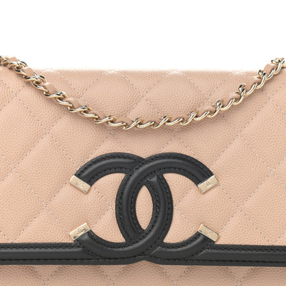 Chanel Caviar Quilted CC Filigree Wallet On Chain WOC Beige Black 9 of 12
