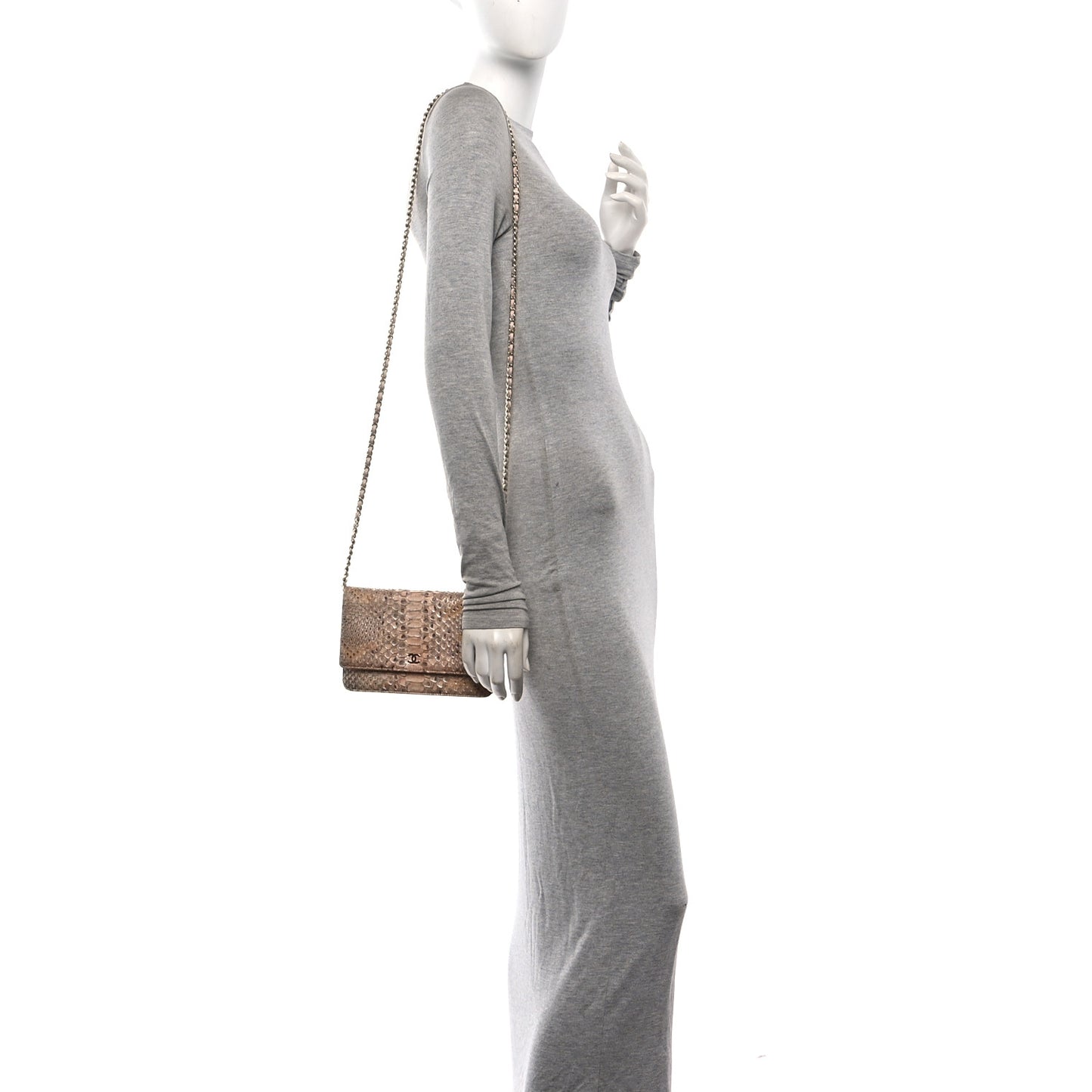 Metallic Snakeskin Wallet On Chain WOC Ivory Gold