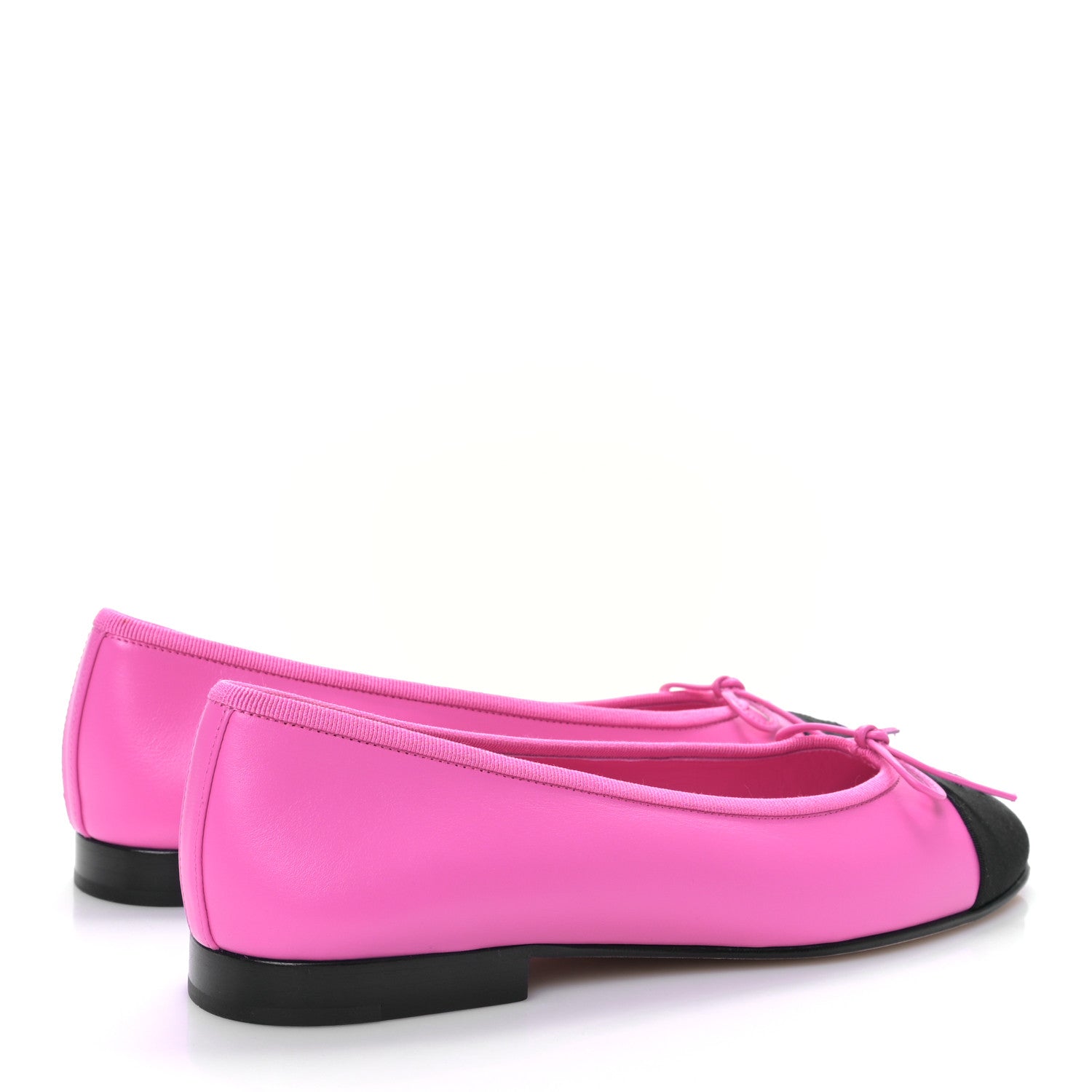 Chanel Lambskin Grosgrain Cap Toe CC Ballerina Flats 38 Pink Black 4 of 8