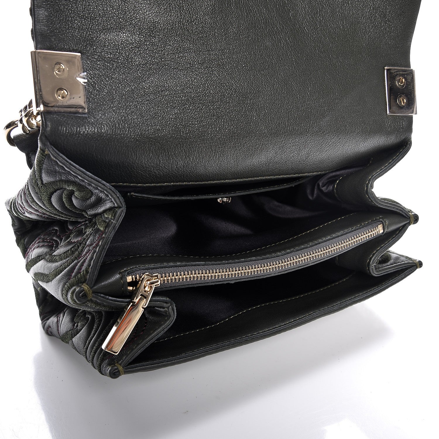 Versace Nappa Embroidered Baroque Palazzo Sultan Shoulder Bag Green 5 of 7