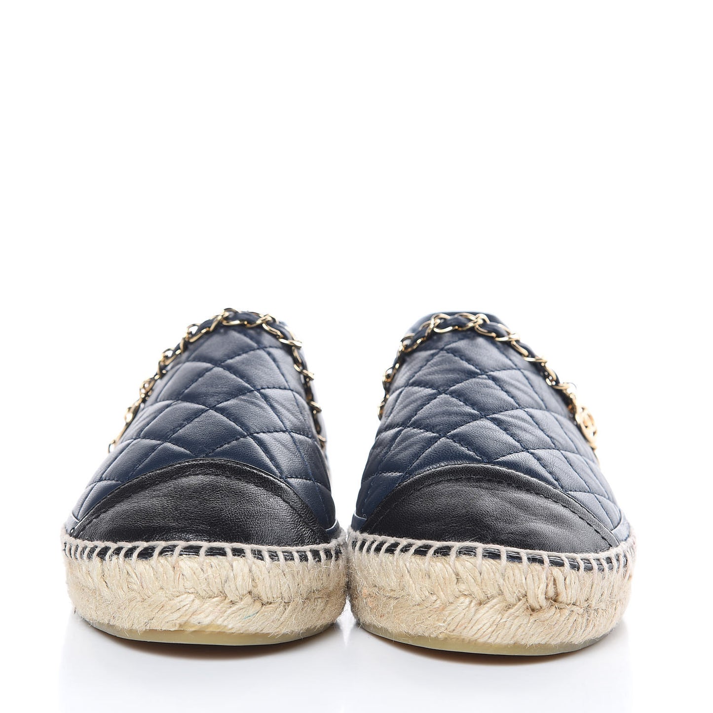 Lambskin Quilted CC Chain Espadrilles 38 Navy Black
