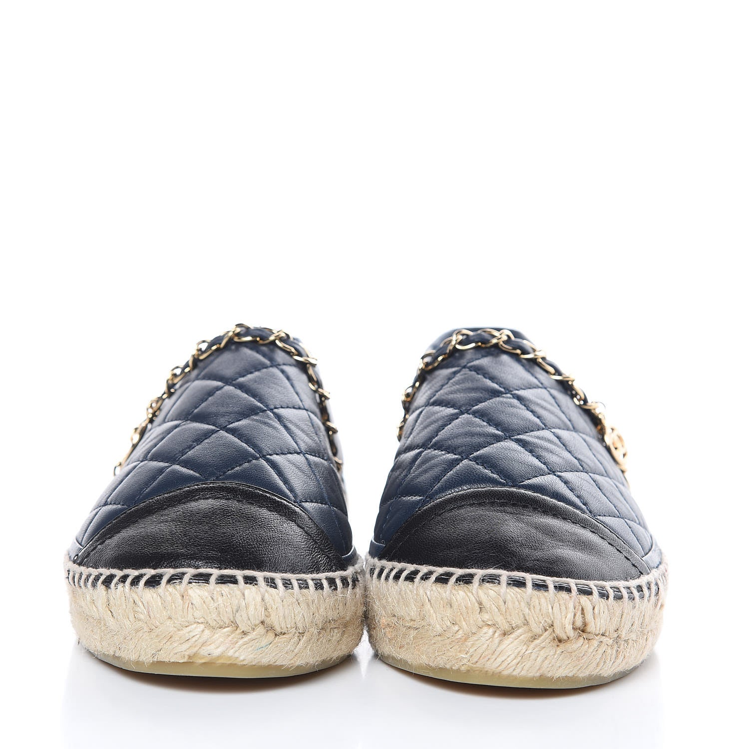 Chanel Lambskin Quilted CC Chain Espadrilles 38 Navy Black 2 of 9