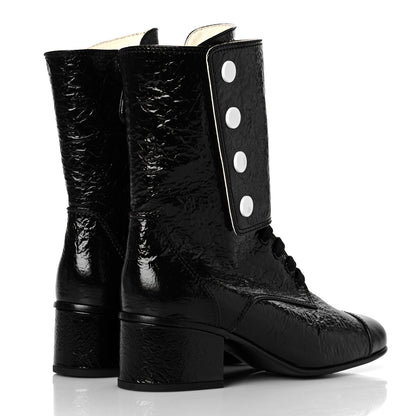 Chanel Patent Goatskin Cap Toe CC Lace Up Boots 39 Black 4 of 6