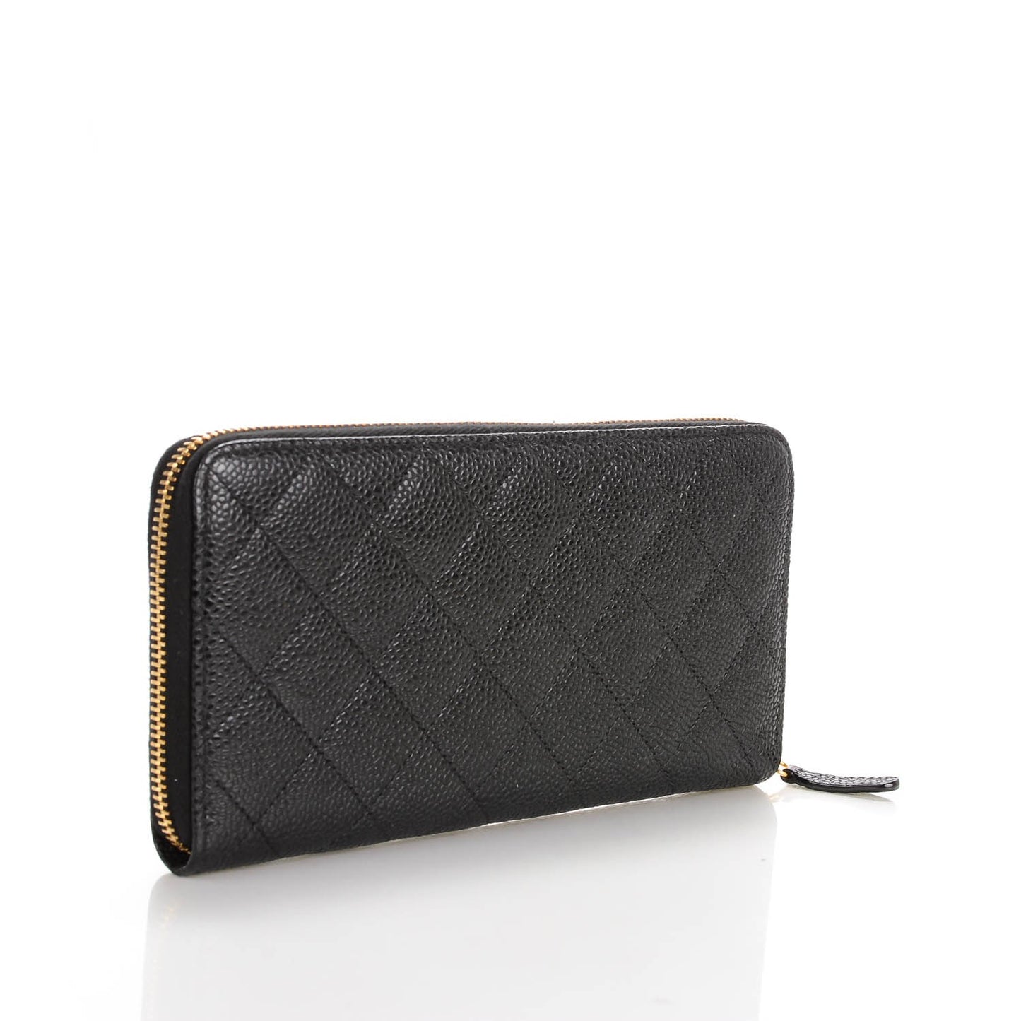 Caviar Quilted Large Gusset Zip Around Wallet Black