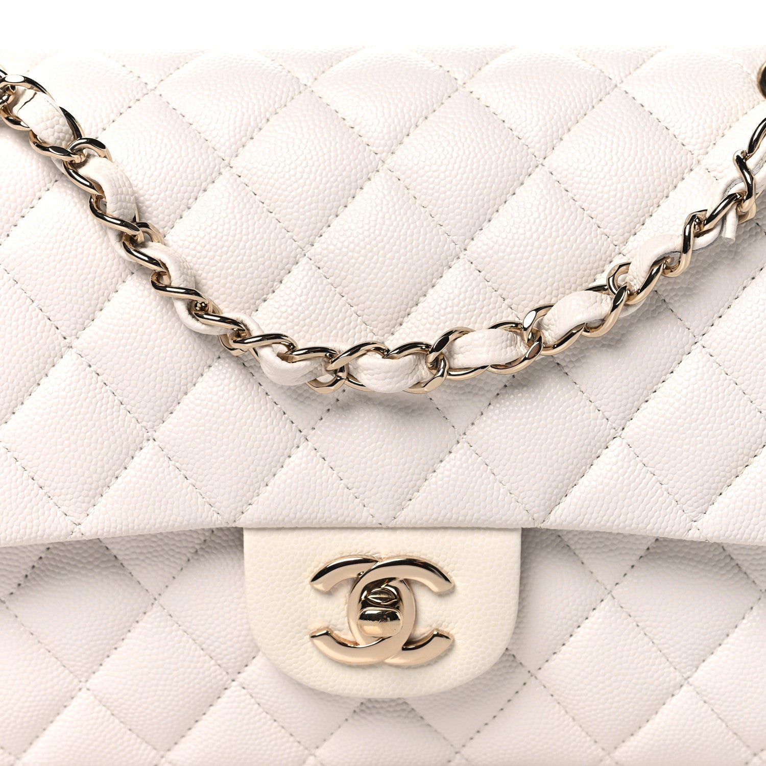 Chanel Caviar Quilted Medium Double Flap White 8 of 11