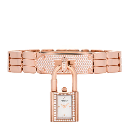 Hermes 18K Rose Diamond Pave 16mm Kelly Quartz Watch 2 of 9