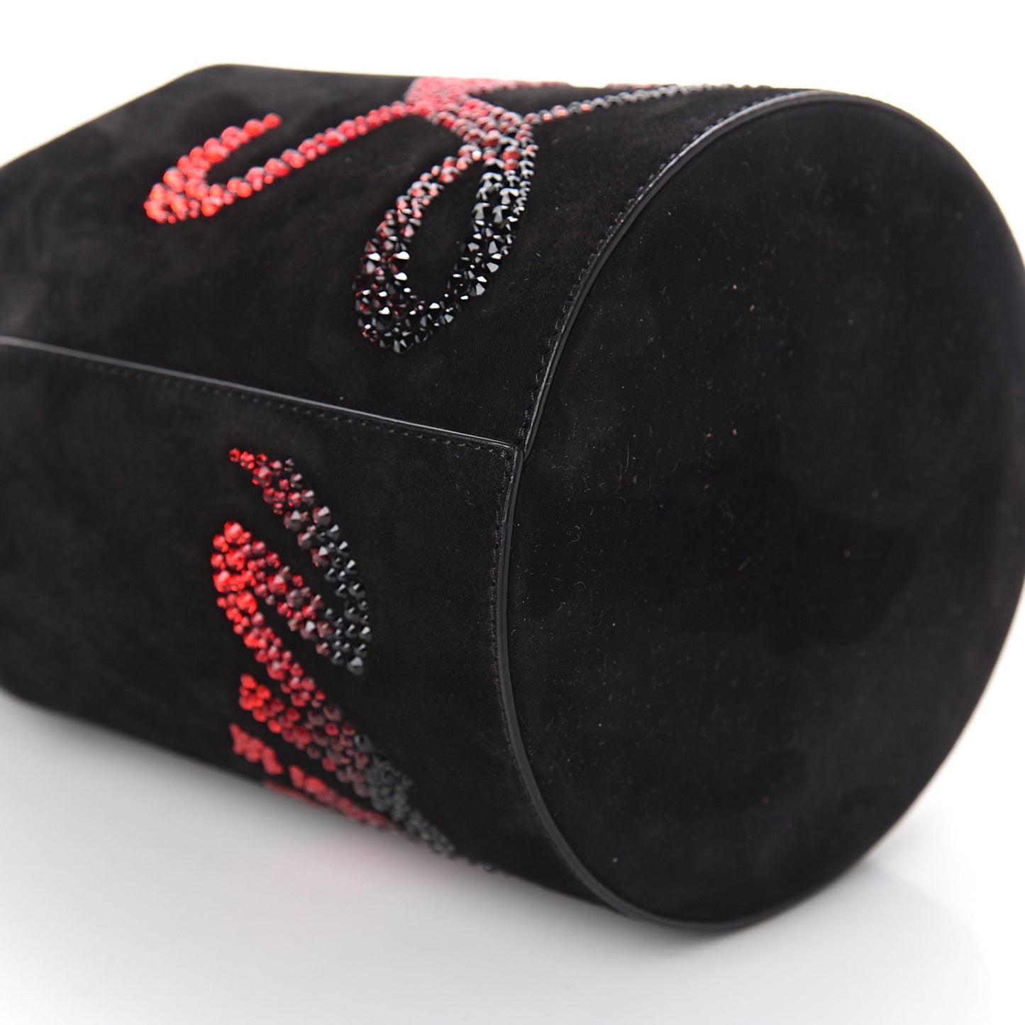 Suede Crystal Marie Jane Bucket Black Red