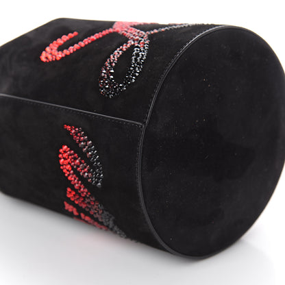 Christian Louboutin Suede Crystal Marie Jane Bucket Black Red 7 of 8
