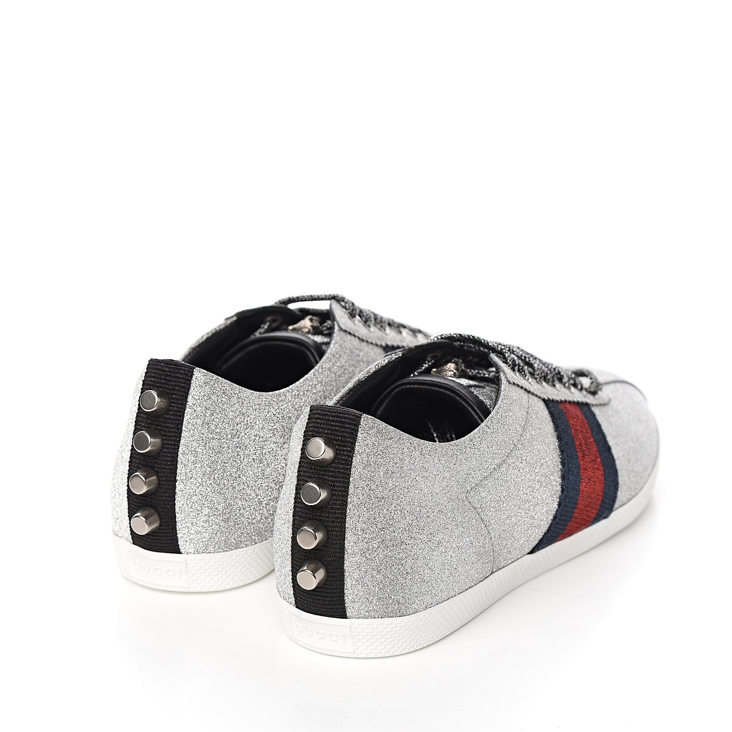 Gucci Glitter Fabric Studded Web Sneakers 37.5 Silver 4 of 10