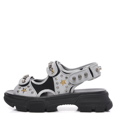 Gucci Technical Canvas Calfskin Reflective Studded Mens Aguru Sandals 8 Silver Black 1 of 8