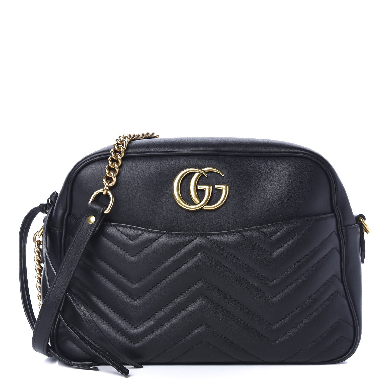 Gucci Calfskin Matelasse Medium GG Marmont Chain Shoulder Bag Black 1 of 11