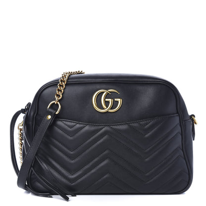 Gucci Calfskin Matelasse Medium GG Marmont Chain Shoulder Bag Black 1 of 11