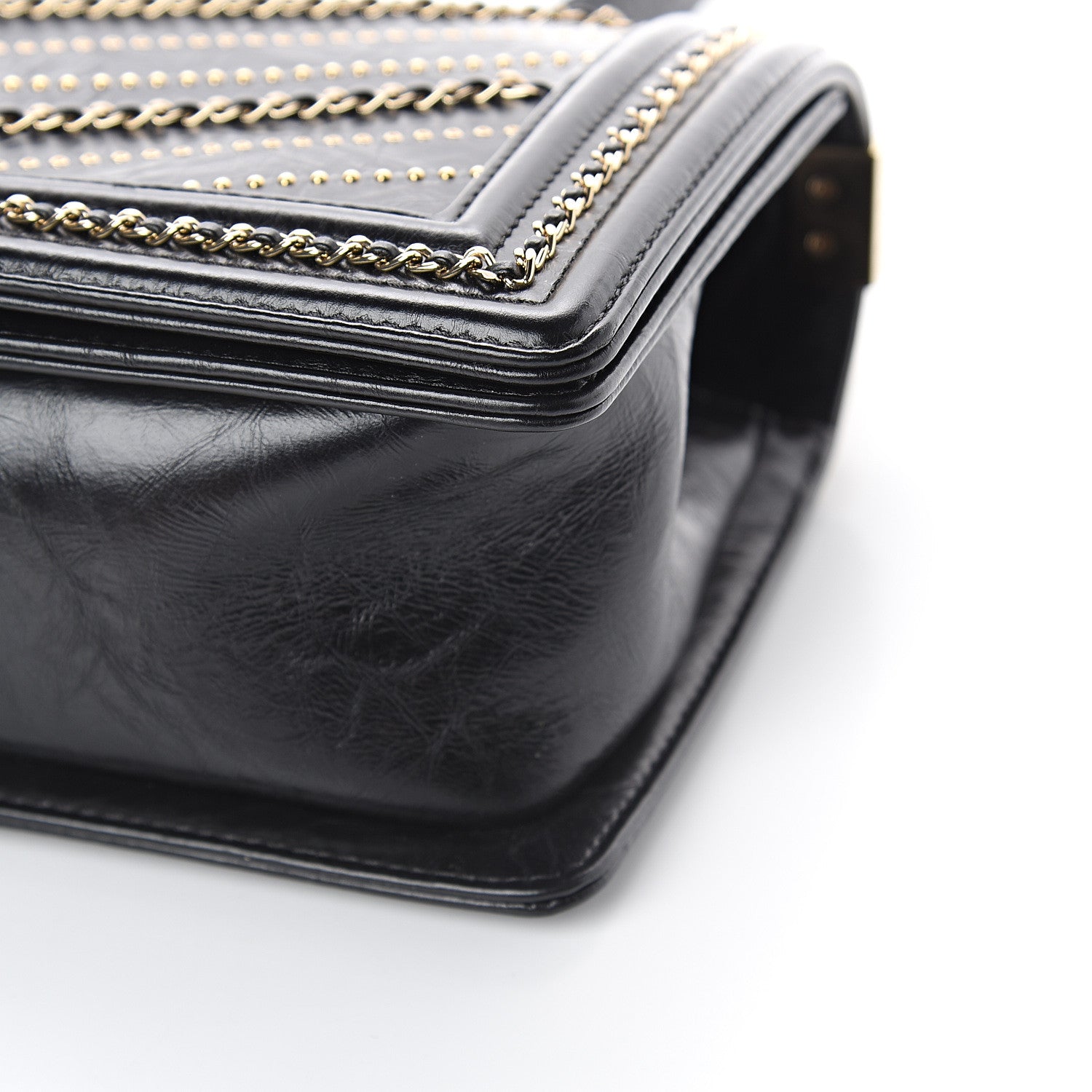 Chanel Crumpled Calfskin Chevron Chain Medium Boy Flap Black 9 of 9