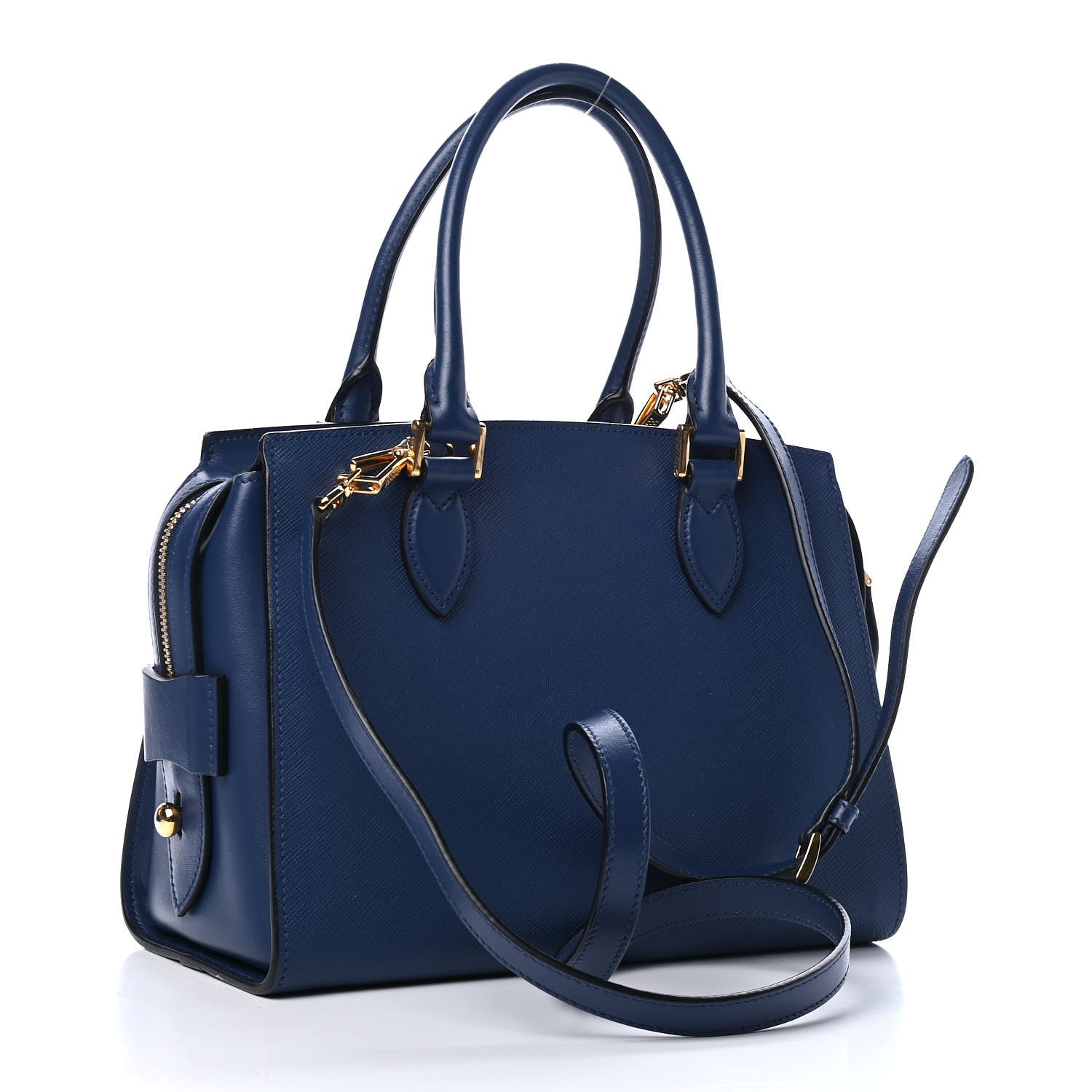 Prada Saffiano Soft Calfskin Double Handle Satchel Bluette 2 of 4