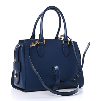 Prada Saffiano Soft Calfskin Double Handle Satchel Bluette 2 of 4