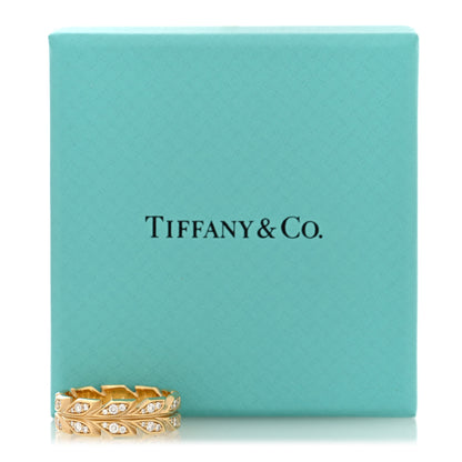 Tiffany 18K Yellow Gold Diamond Victoria Vine Band Ring 53 6.5 6 of 6