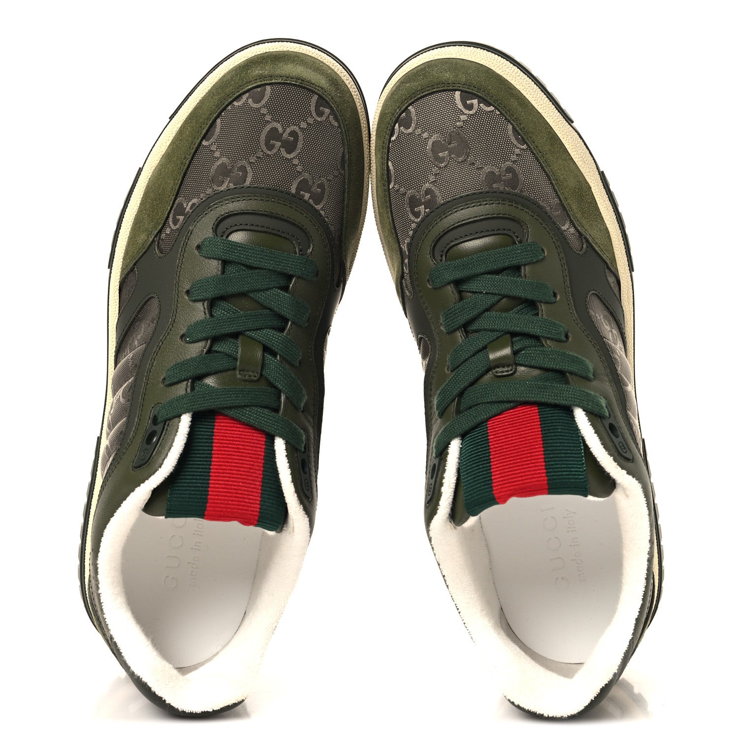 Gucci Nylon Suede Calfskin Mens Re-Web Sneakers 9.5 Dark Green 2 of 9