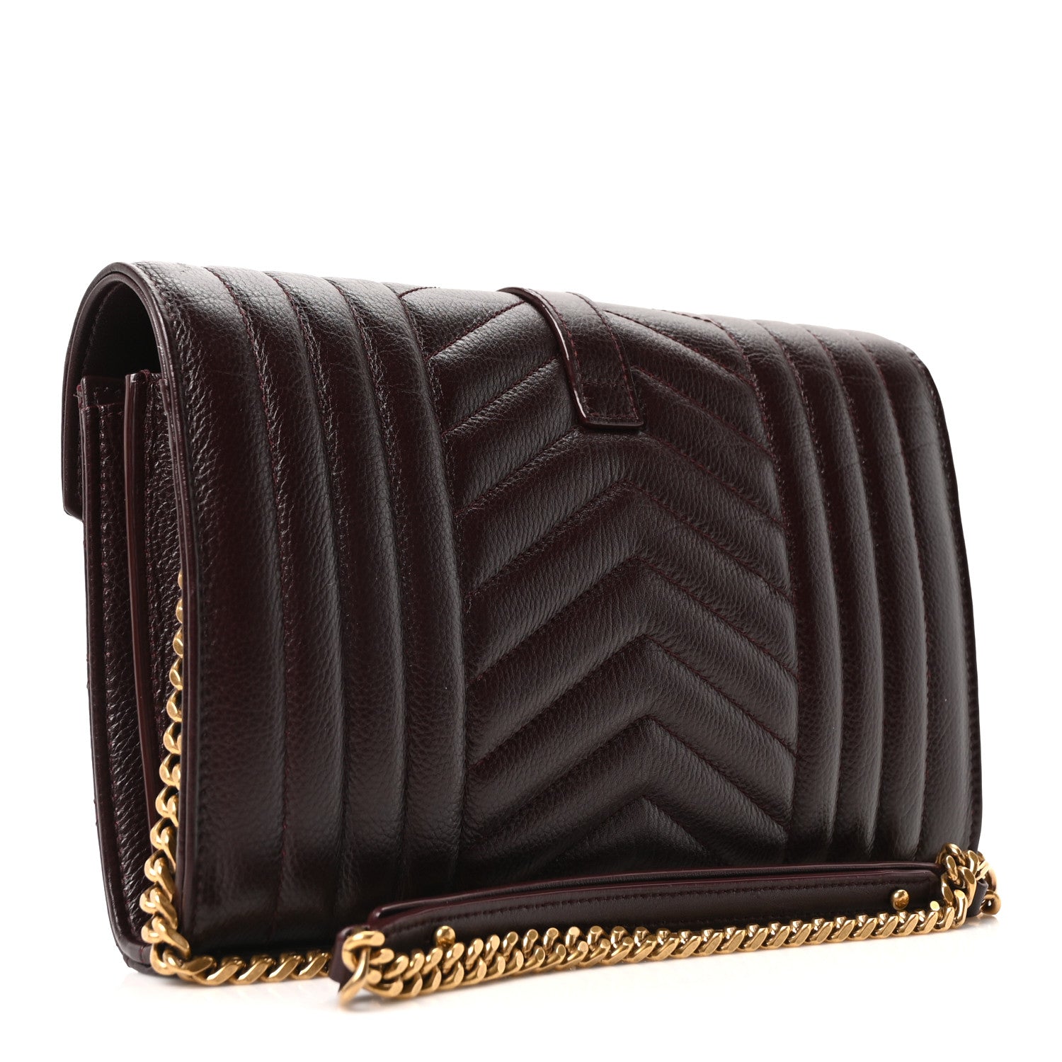 Saint Laurent Grained Calfskin Mixed Matelasse Triquilt Monogram Chain Wallet Lava Falls 5 of 17