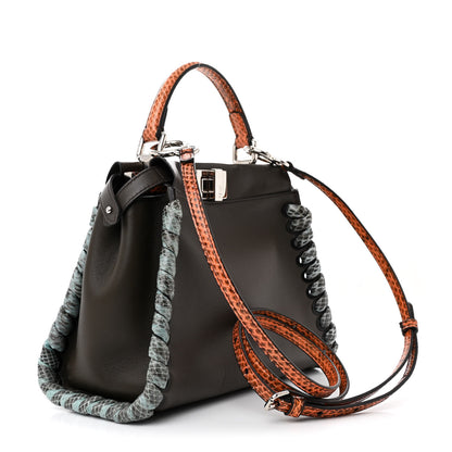 Fendi Calfskin Elaphe Lace Up Selleria Mini Peekaboo Iconic Satchel Verde Prato Arancio 3 of 13