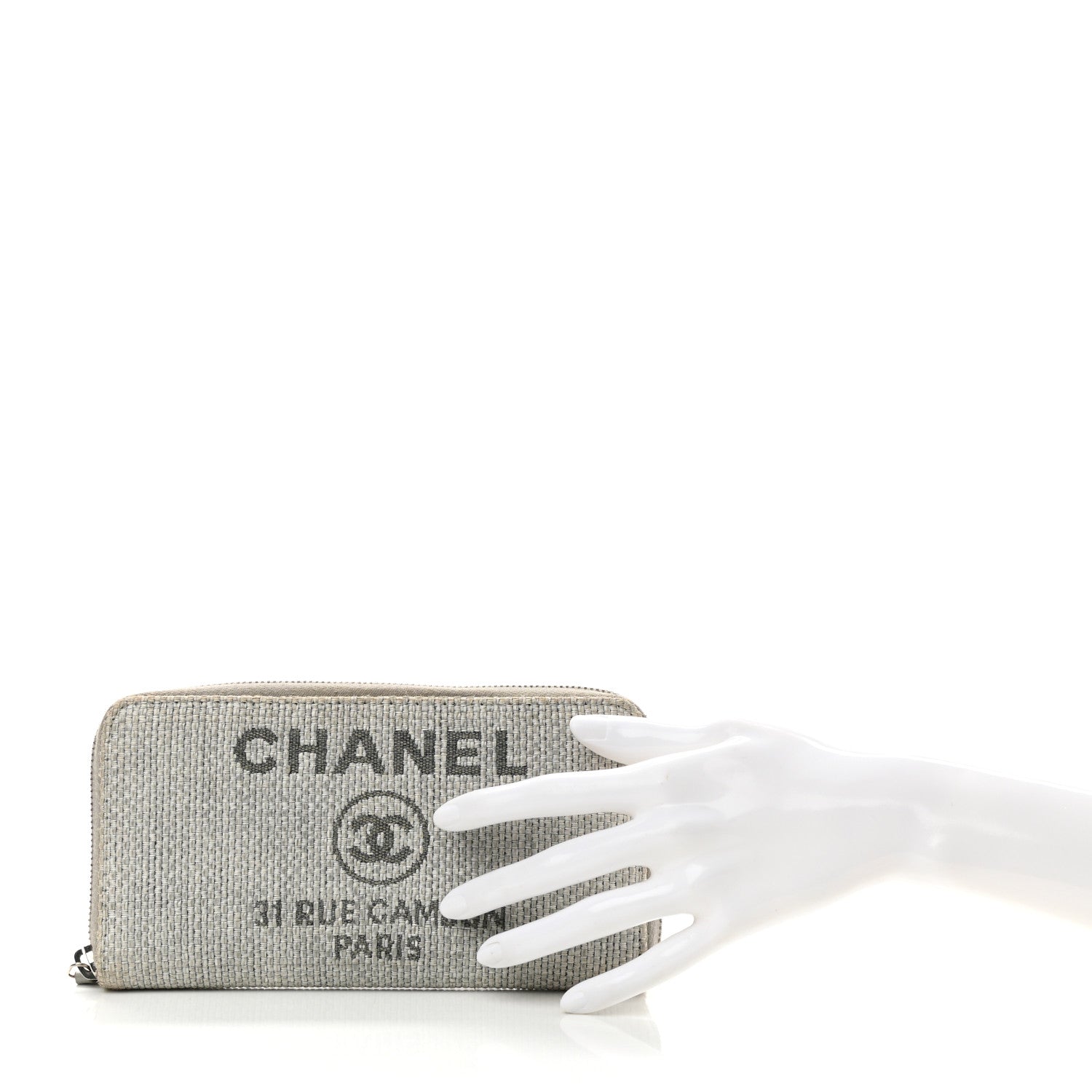 Chanel Canvas Deauville Zip Around Wallet Grey 2 of 9