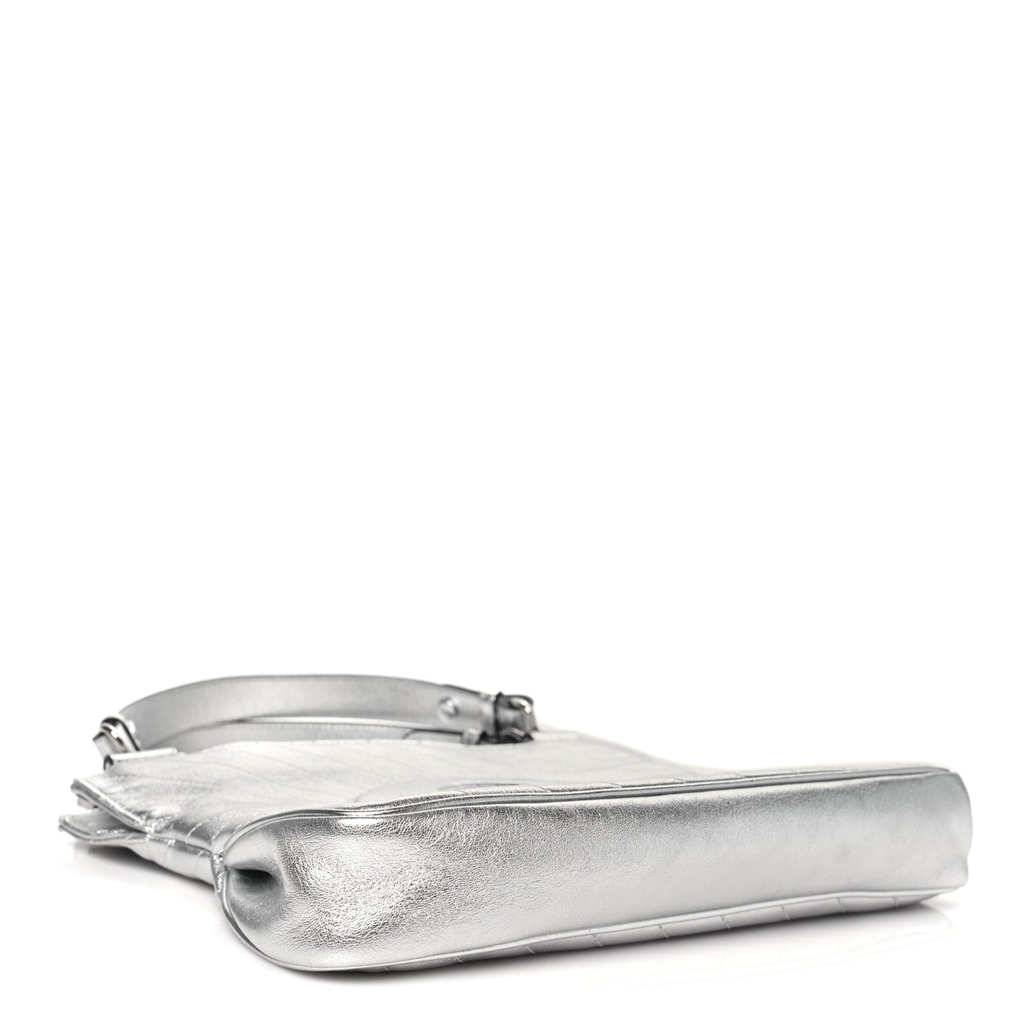 Sakai Be Green Calfskin Diagonal Stitched Small Blondie Tote Silver