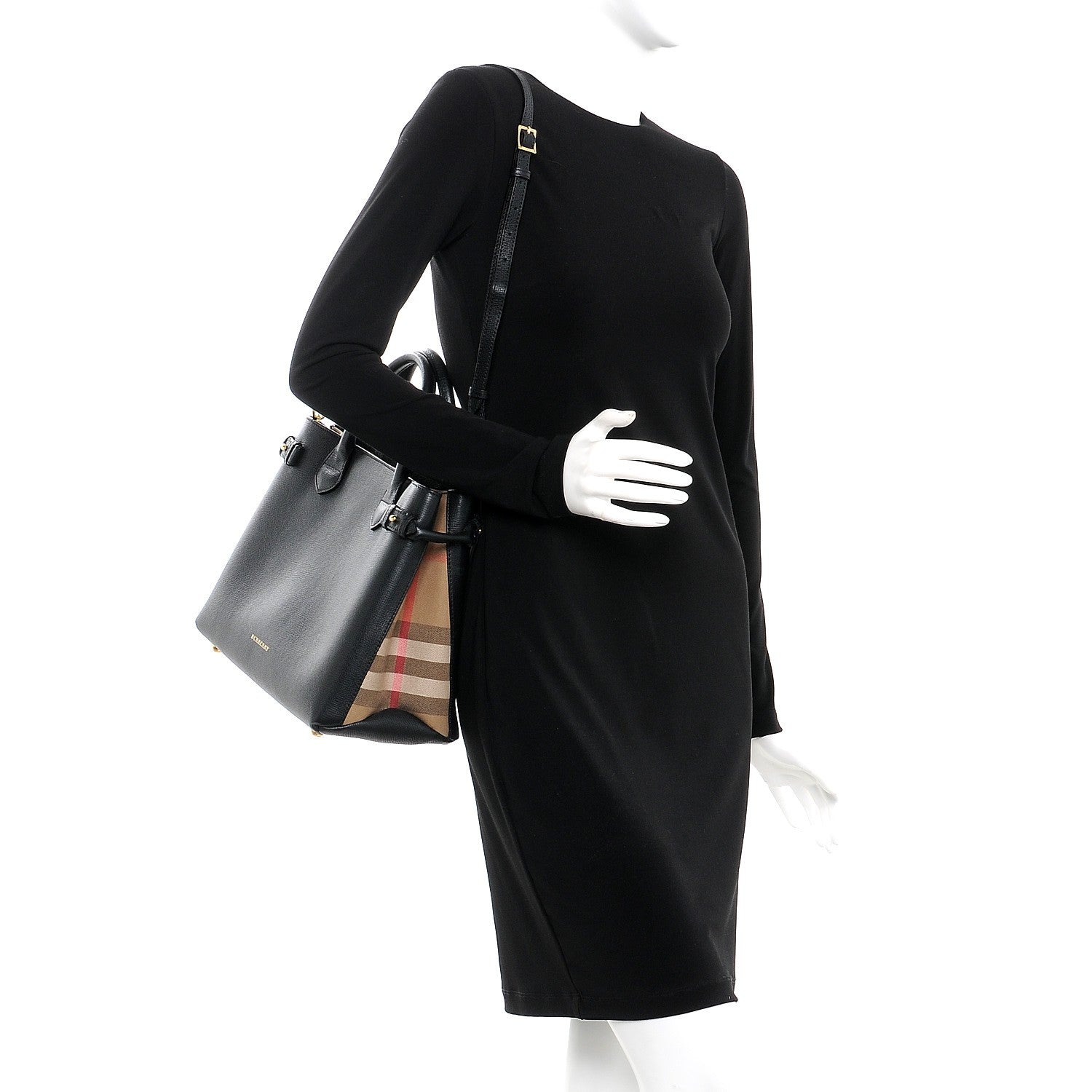 Burberry Calfskin House Check Medium Banner Tote Black 2 of 12