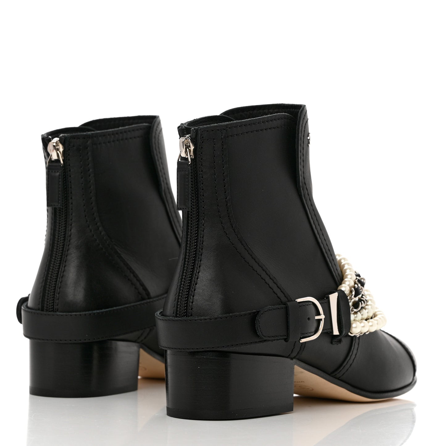 Calfskin Pearl Cap Toe Short Boots 40 Black