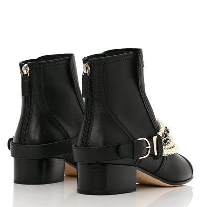 Chanel Calfskin Pearl Cap Toe Short Boots 40 Black 4 of 11