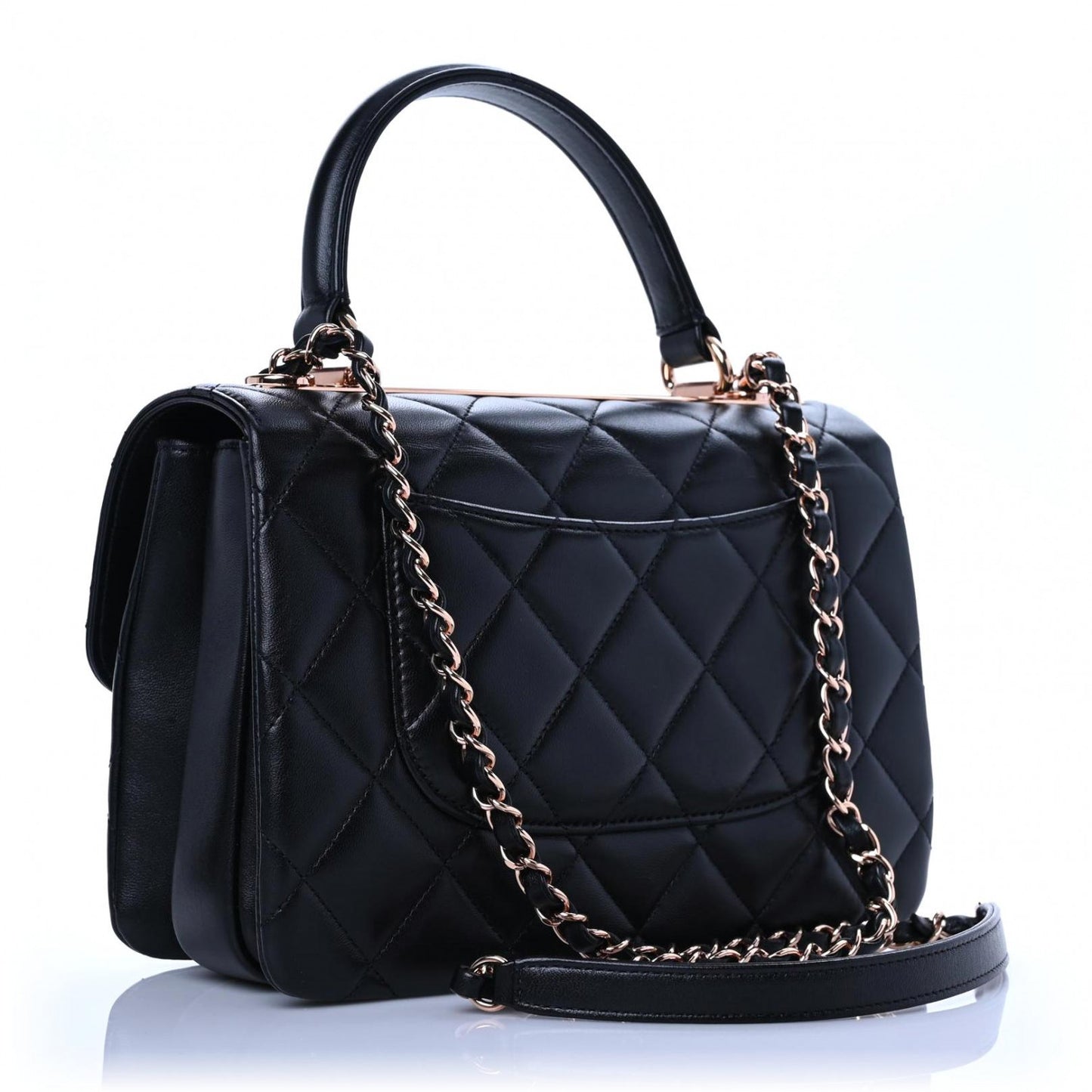 Lambskin Quilted Small Trendy CC Dual Handle Flap Bag Black