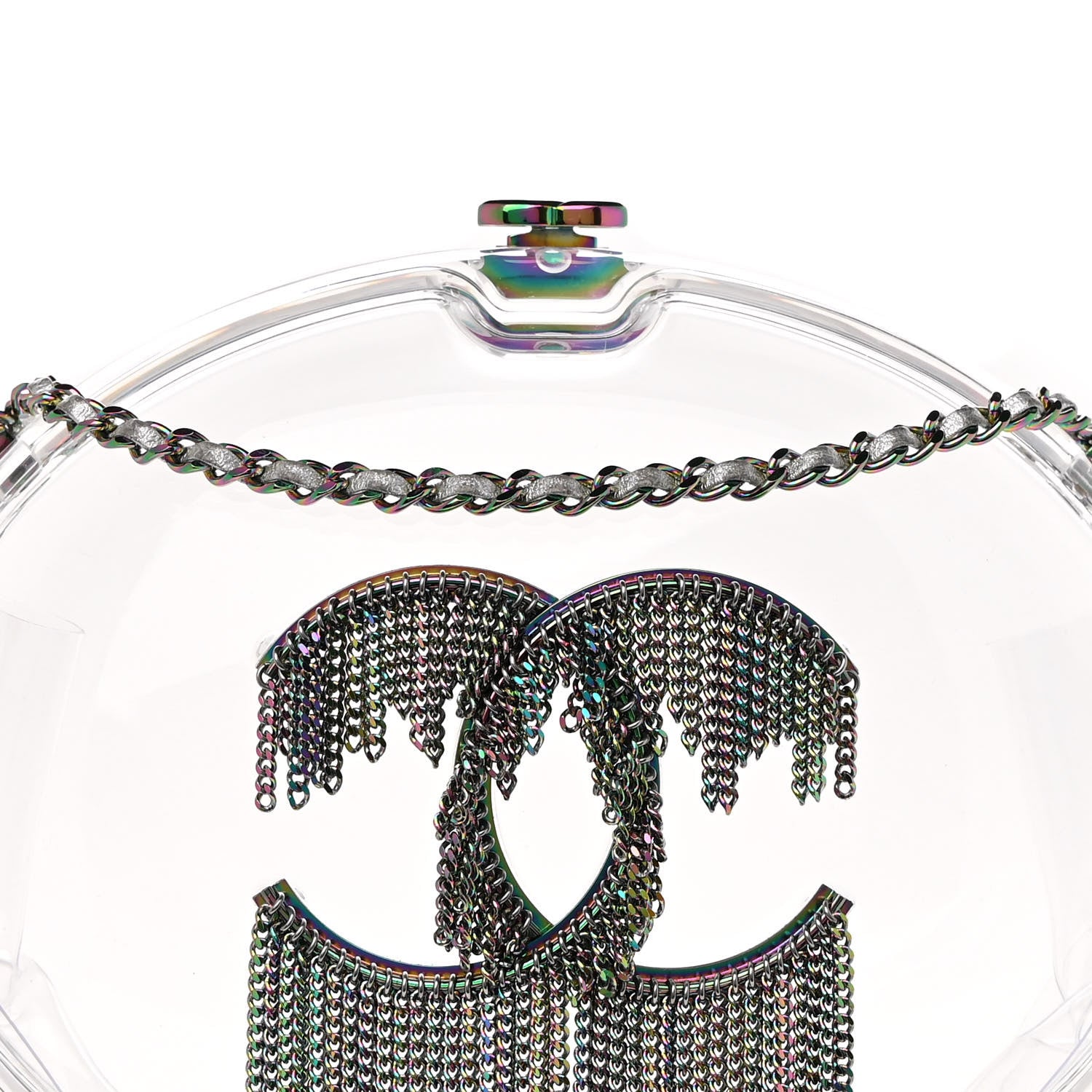 Chanel Plexiglass Iridescent Chain Fringe CC Clutch Clear 6 of 9