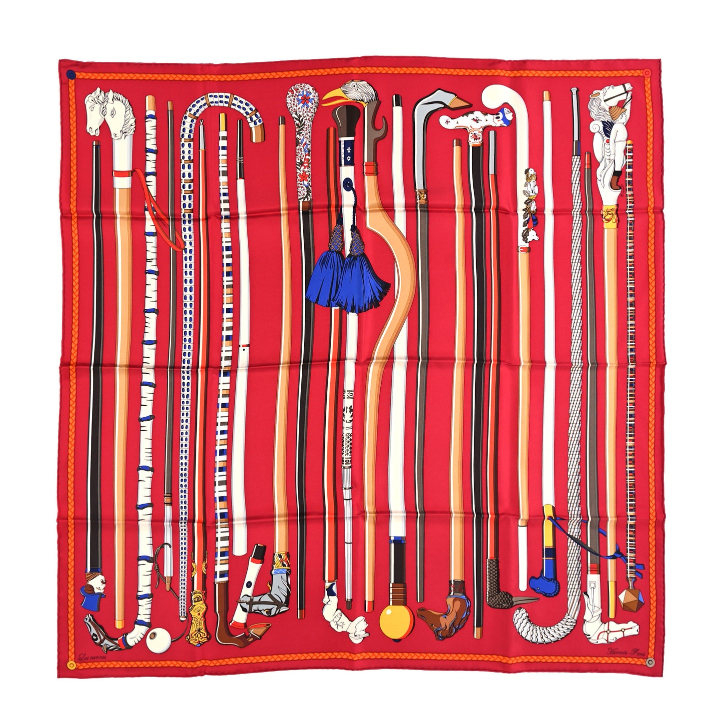 Silk Les Cannes Scarf 90 Scarf Rouge H Grege Bleu