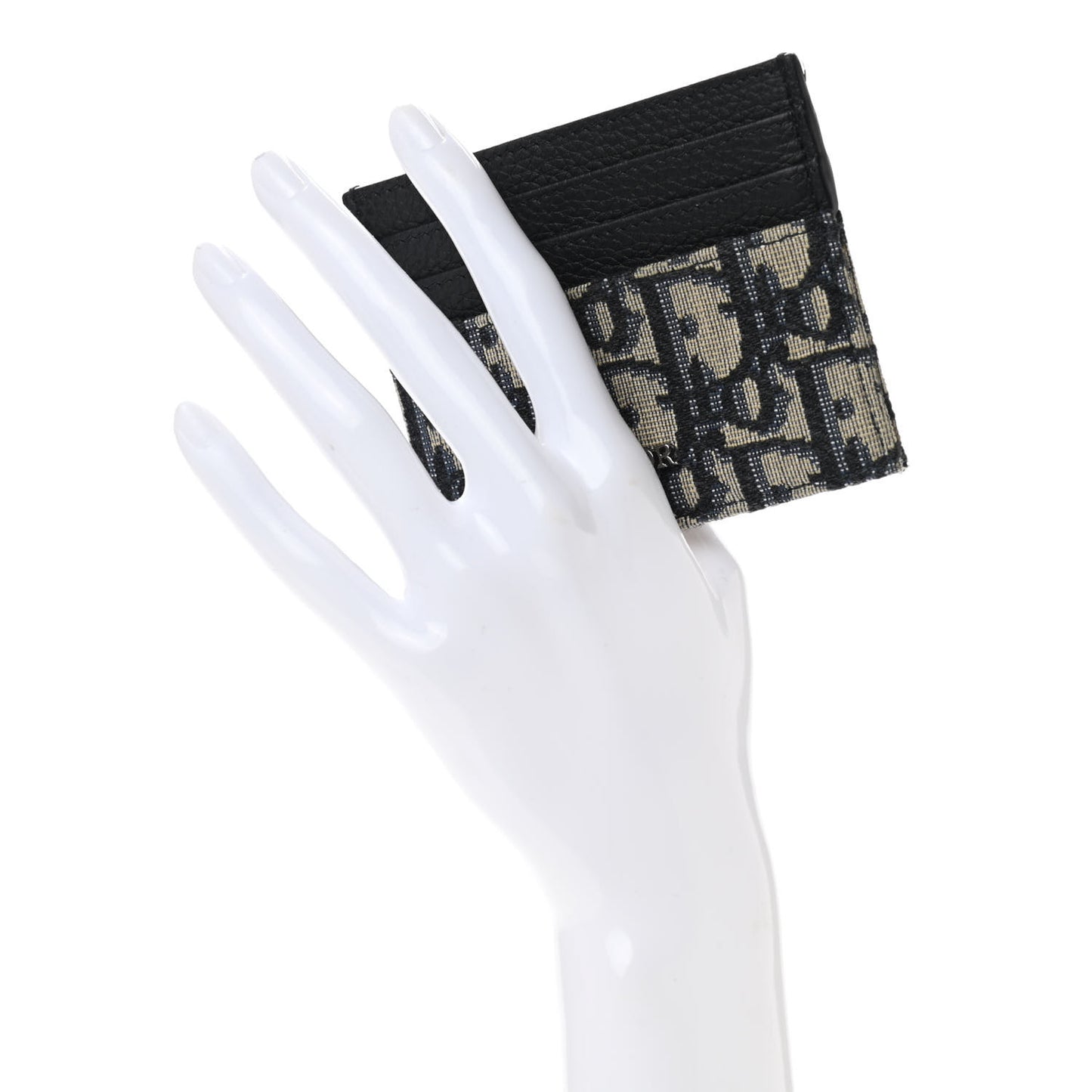 Grained Calfskin Oblique Card Holder Black