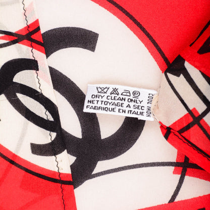 Chanel Silk CC Scarf Black White Red 4 of 5